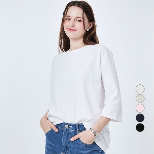 ELLE PARIS 여성용 통기성 오버핏 7부 소매 티셔츠