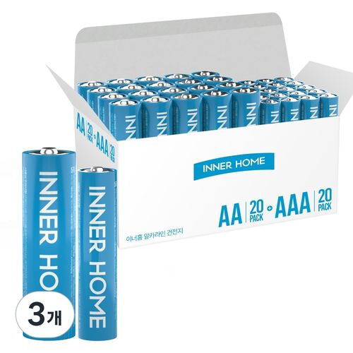 이너홈 고성능 알카라인 AA20입 + AAA20입 건전지, 3개, 40개입