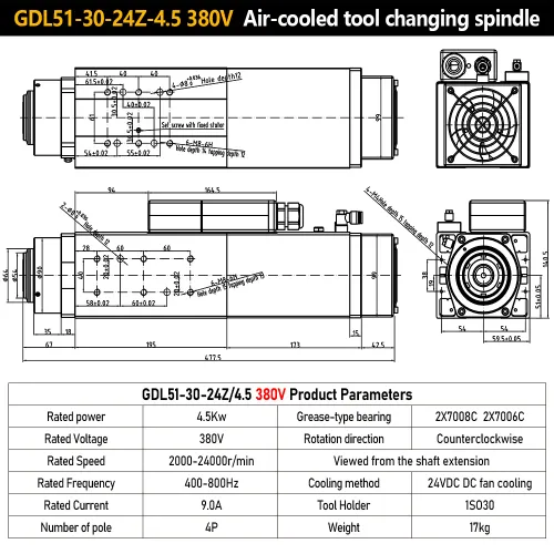 MHTNC 9KW 24000rpm 800hz ATC 스핀들 모터 공랭식 220V/380V ISO30 홀더 400hz 12000r/min 독립 팬 CNC 라