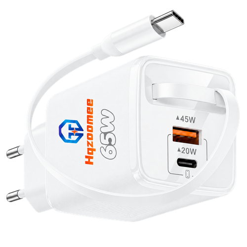 Hqzoomee 65W PD 고속 충전기 USB+Type-C 듀얼포트 일체형 케이블 내장
