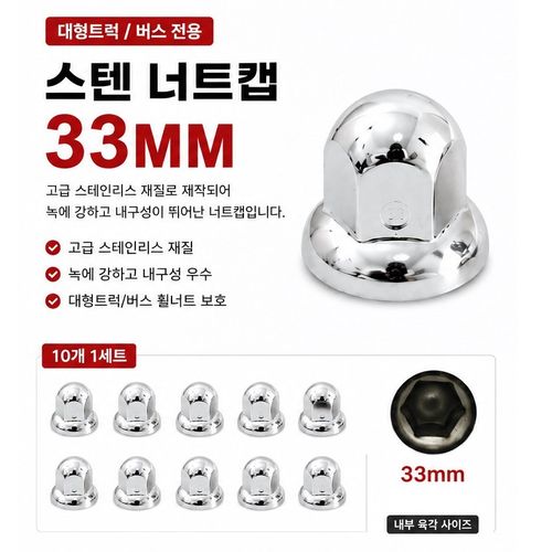 대성부품 10개 세트 트럭 너트캡 32mm 33mm 스테인리스 휠너트캡 휠캡 볼트캡 화물차 대형트럭 버스 덤프 현대 메가 트라고 엑시언트 뉴파워텍 차세대 볼보 스카니아 만 벤츠