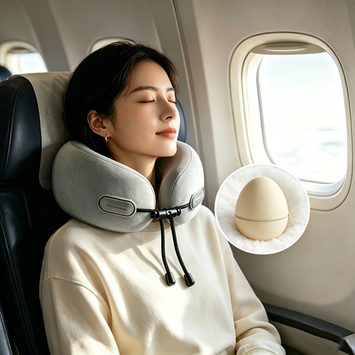 비행기 여행용 U자 메모리폼 목쿠션 사무실 휴대 간편 수납 쿠션, 회색