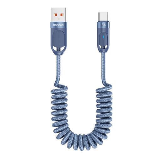 Toocki 100W 6A USB-A to C타입 코일 스프링 나일론 편조 초고속 충전 케이블 차량용 안엉킴
