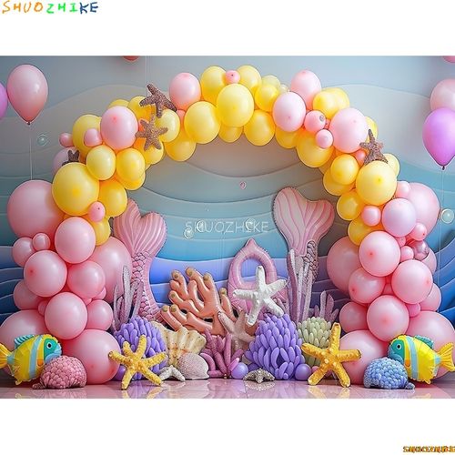 요정 성 인어 조개 서커스 텐트 사진 배경 풍선 생일 파티 장식 스튜디오