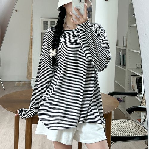 투데이앤룩 여성용 루즈핏 스트라이프 티