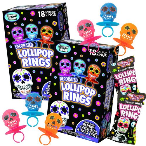 할로윈 죽은 자들의 날 슈가 스컬 롤리팝 링, 18개 팩 상 Halloween Day of the Dead Sugar Skull Lollipop Rings, Box of 18 Pa