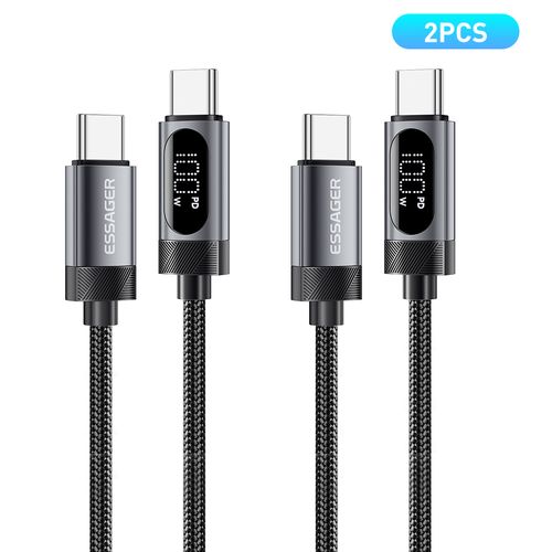 Essager 디스플레이 PD 100W C타입 초고속충전 케이블 2개입 아이폰 16 충전지원, 2개, 회색, 1m