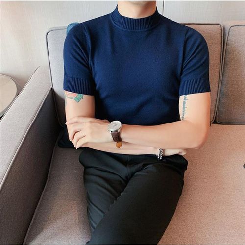 POMTOR 가을겨울 반 터틀넥 반팔 니트 슬림핏 이너 남자 니트반팔 스웨터