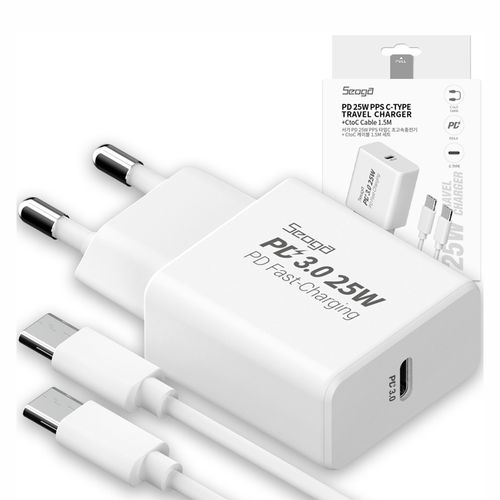 서가 C타입 초고속 충전기 25W PD PPS + CtoC 케이블 1.5m 세트, 화이트, 1개