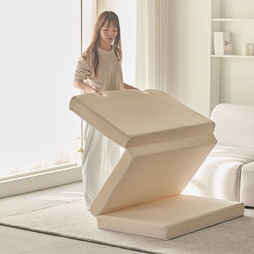 바스포르 머쉬 3단 접이식 메모리폼 매트리스 수면 바닥 토퍼 16cm SS+냉감패드+바디필로우, 오트밀 화이트+화이트