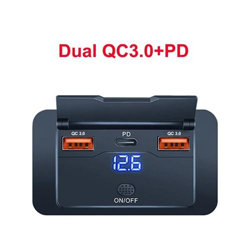 차량용 충전기 소켓 패널 12V/24V 4포트 충전 어댑터 QC3.0 PD 고속 충전 스위치 포함 방수 기능 차량 버스 RV 트럭용