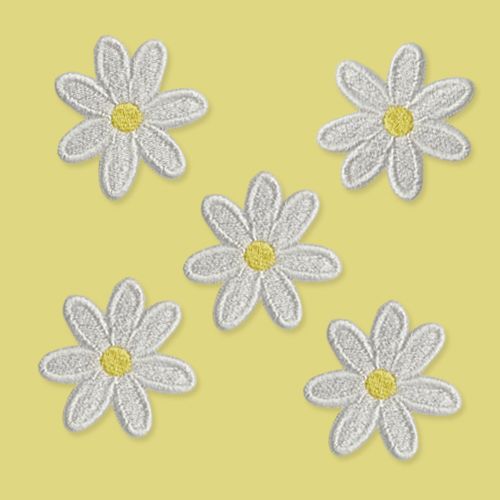 다리미로 붙이는 화이트 플라워 미니 열접착 자수 꽃 와펜 3.9 x 3.8cm