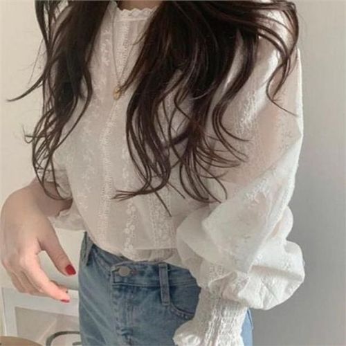 프릴 여성 블라우스 펀칭 블라우스 데일리룩 레이스 라운드 가을 여성블라우스