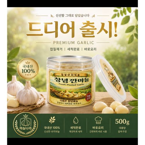 "출시" (캔시머) 2026년 햇마늘 출고 창녕마늘 껍질, 꼭지 제거 세척 완료 바로 요리 OK, 1개, 500g