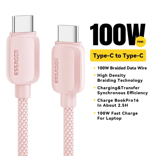 Essager USB C-유형 C 케이블 5A PD 100W Macbook Pro 용 고속 충전 데이터 코드 Samsung Xiaomi Huawei 3M