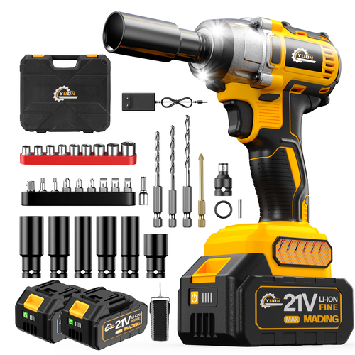 YUON 21V 다용도 380N 4.0Ah 고출력무선임팩트드릴 무단변속 전문 전동렌치 임팩트드릴 해머전동드릴 배터리2개 세트, 1