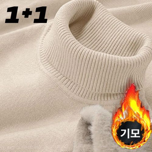 JUSTFEELING 1+1/2벌 남성 목폴라 기모 니트티 따뜻한 겨울 순색 이너티 빅사이즈 M-5XL옵션 보온 융털안감 스웨터 상의