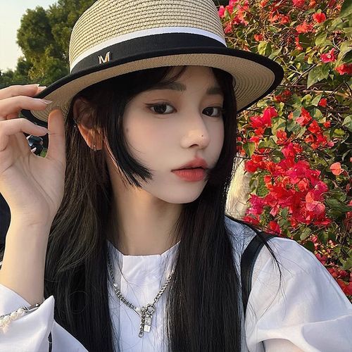 제제이씨 남녀공용 M로고 밀짚 모자 라틴 uv 햇빛차단 모자 217